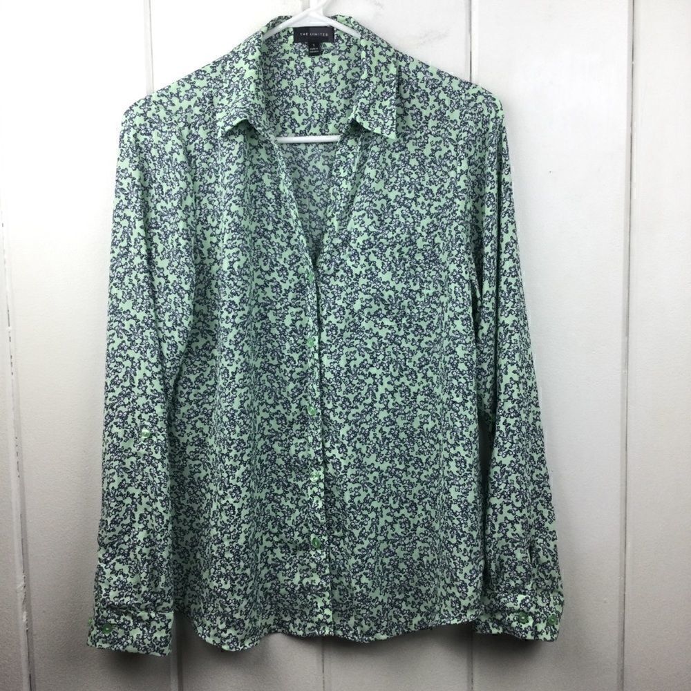 The Limited Mint Green Butterfly Print Top, Button down, Size Small